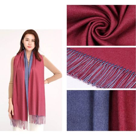 Luxusný dvojfarebný kašmírový šál v bordovo-fialovej farbe