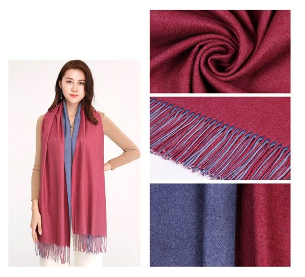 Luxusný dvojfarebný kašmírový šál v bordovo-fialovej farbe