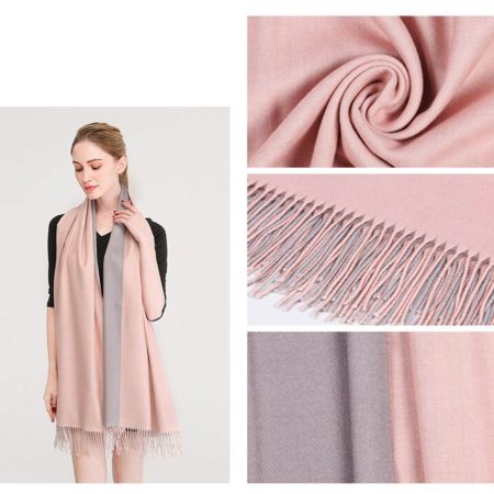 Luxusný dvojfarebný kašmírový šál v ružovo-sivej farbe