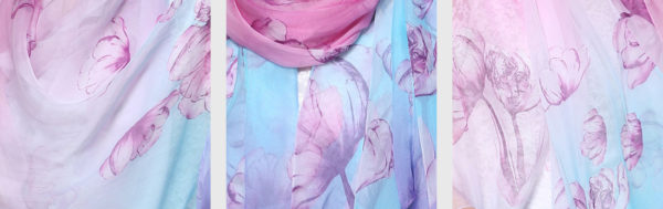 Luxusný veľký hodvábny šál s fialovo-ružovým motívom
