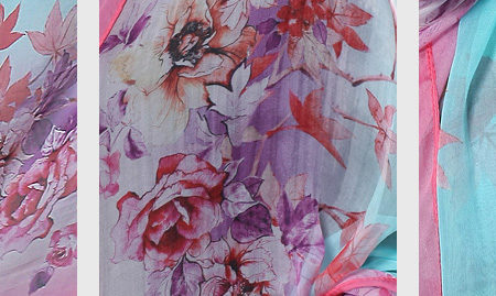 Veľký hodvábny šál s tyrkysovo - ružovým motívom
