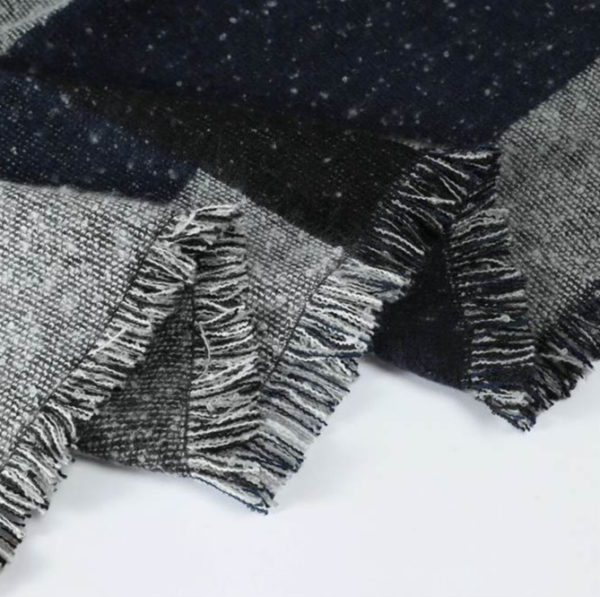 Teplý dámsky zimný šál v sivo-modrom prevedení