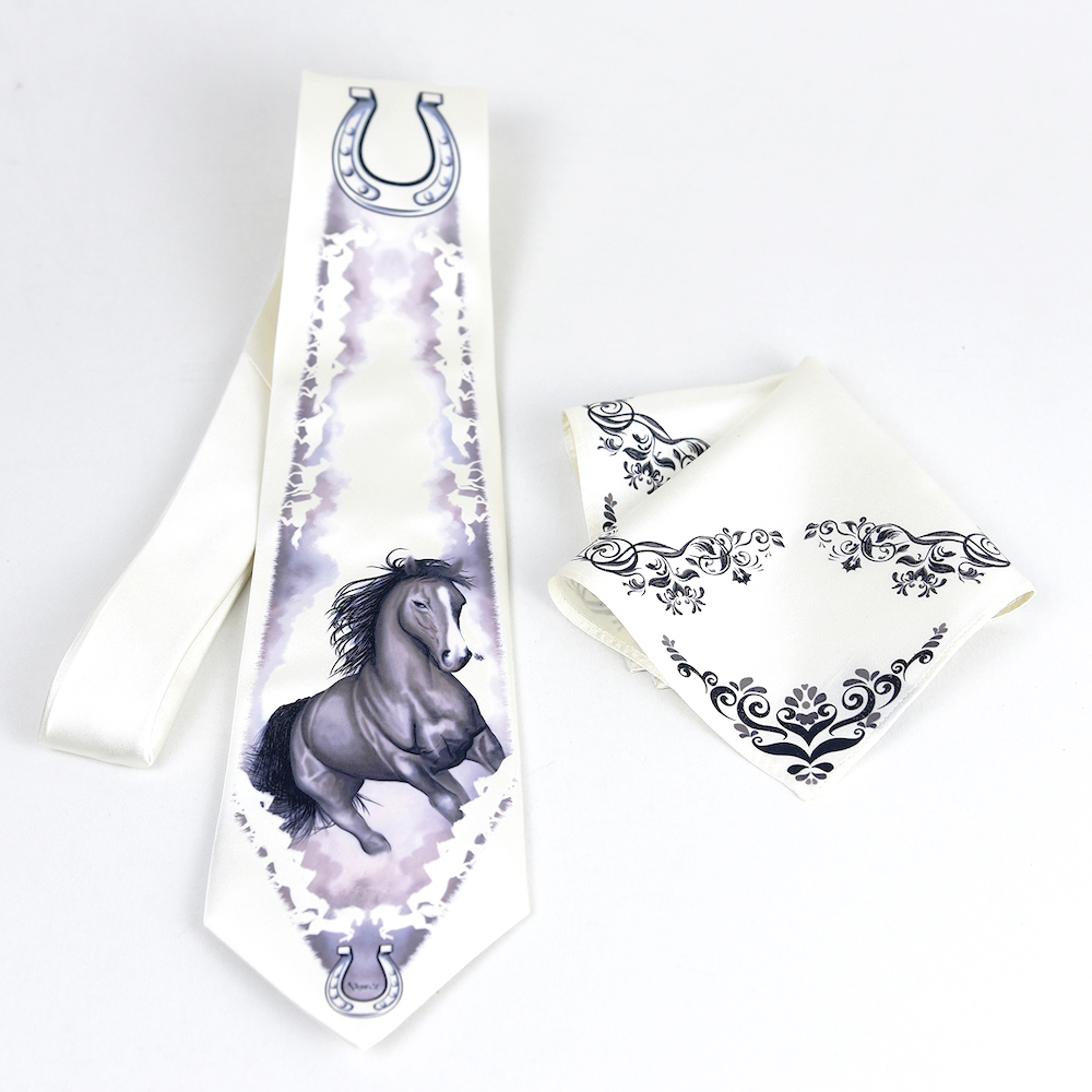 Hodvábna kravata a vreckovka, Slovenská výroba - Cválajúci kôň