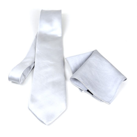 Hodvábna kravata a vreckovka v striebornej farbe, Slovenská výroba