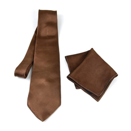 Hodvábna kravata a vreckovka v hnedej farbe, Slovenská výroba