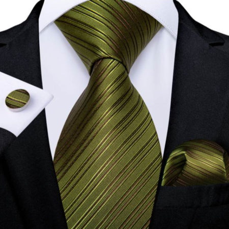 Luxusný kravatový set v sýto zelenej farbe s malými pásikmi