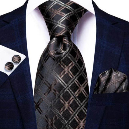 Luxusný kravatový set s moderným čierno - hnedým vzorom
