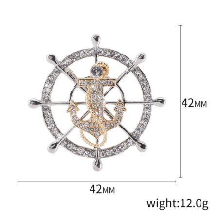 Luxusná brošňa v podobe kotvy a kormidla s kryštálikmi