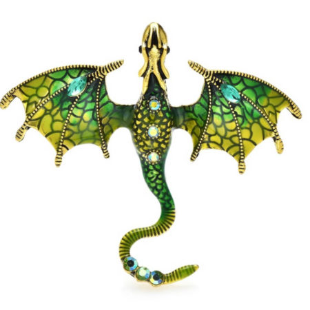 Luxusná brošňa v podobe zeleného smaltovaného draka