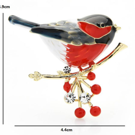 Prepracovaná brošňa v podobe smaltovaného farebného vtáčikav