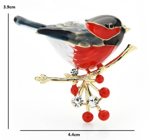 Prepracovaná brošňa v podobe smaltovaného farebného vtáčikav