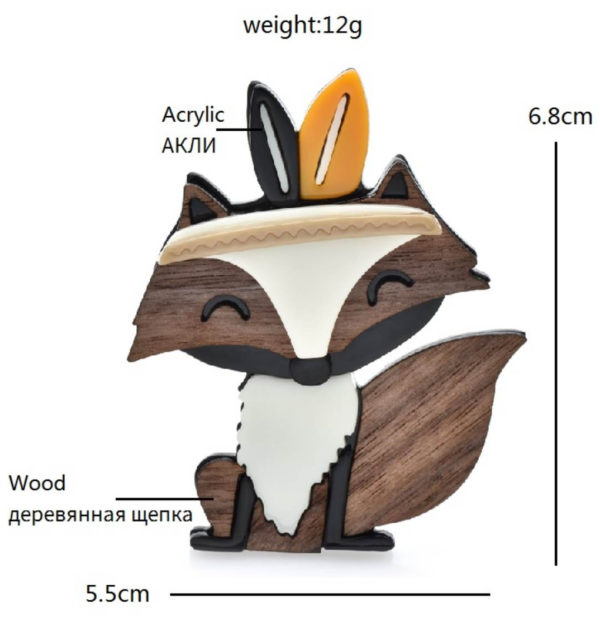 Roztomilá drevená brošňa v podobe líšky