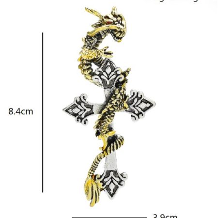 Štýlová brošňa na šaty v podobe zlatého draka na kríži