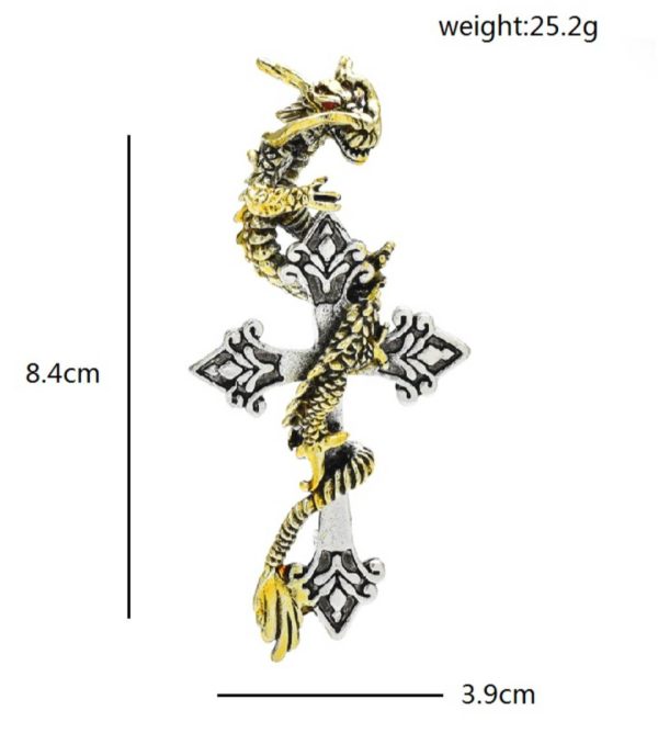 Štýlová brošňa na šaty v podobe zlatého draka na kríži