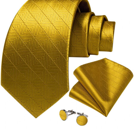 Kravatový set s vreckovkou a gombíkmi so zlatým vzorom