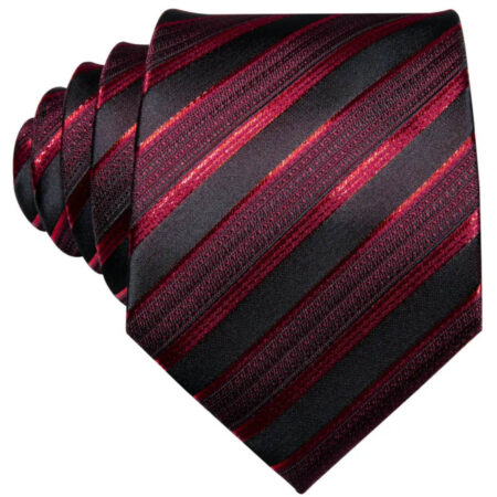 Luxusný kravatový set s červenými pásmi s vreckovkou a manžetami