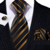 Luxusný kravatový set s medenými pásikmi s vreckovkou a manžetami