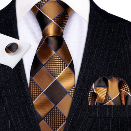 Luxusný kravatový set s medenými štvorcami s vreckovkou a manžetami