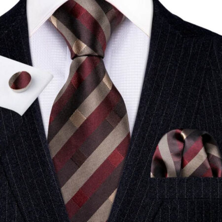 Luxusný kravatový set s pásmi s vreckovkou a manžetami