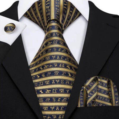 Luxusný kravatový set so symbolmi s vreckovkou a manžetami