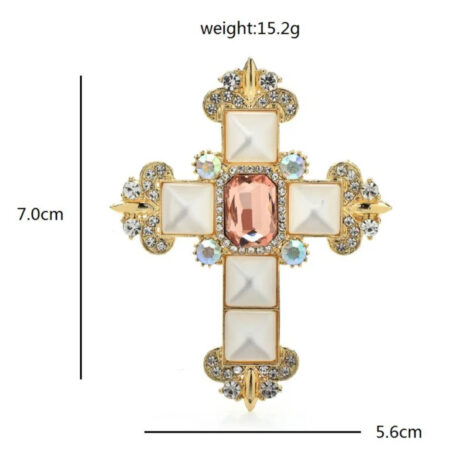 Smaltovaná brošňa na šaty v podobe kríža s kryštálikmi