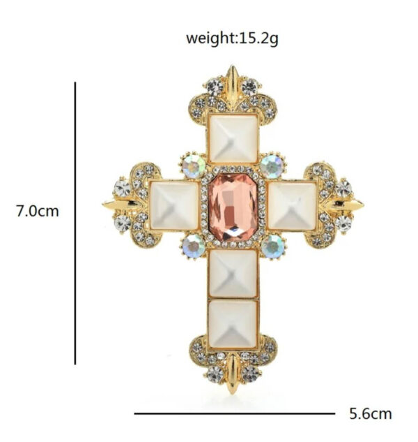 Smaltovaná brošňa na šaty v podobe kríža s kryštálikmi