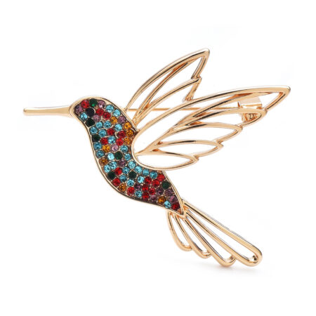 Elegantná brošňa v tvare pestrofarebného kolibríka